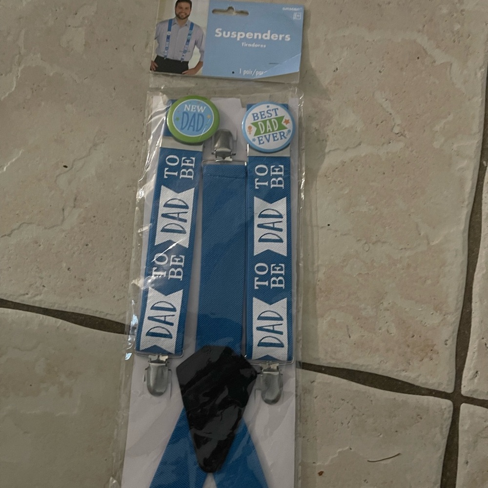 Blue and White Dad-To-Be Suspenders